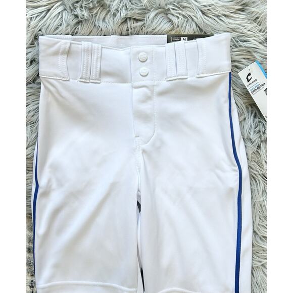 NWT Champro Baseball Pant Youth MED Triple Crown Open Botton White w Blue Stripe - Picture 4 of 6